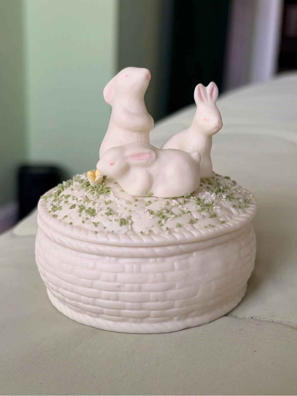 White Ceramic Bunny Trinket Box - Decorative Home Accent